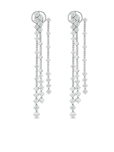 De Beers 18kt White Gold Diamond Arpeggia Three Line Earrings In Silver