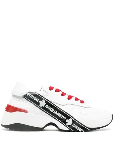 Dsquared2 40mm D24 Tape Printed Leather Trainers In White