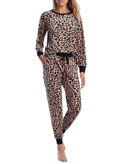 Kate Spade Brushed Jersey Long Pajama Set In Leopard