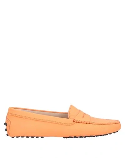 Tod's Woman Loafers Mandarin Size 5.5 Calfskin In Orange