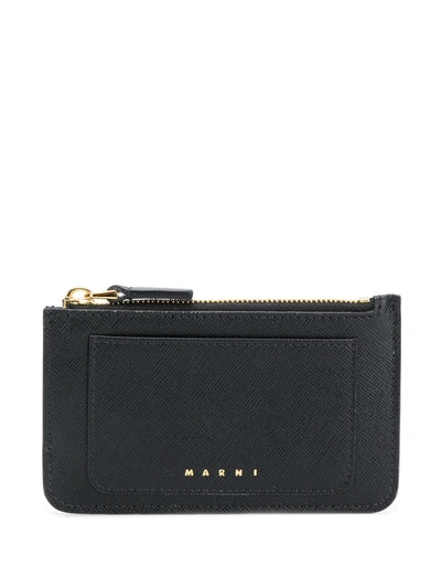 Marni Logo Embossed Zip Pouch In Black