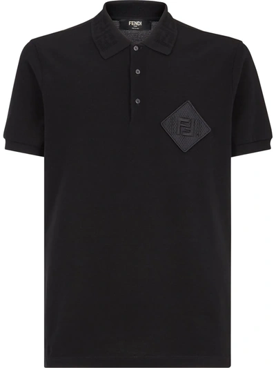 Fendi Men's Pique Polo Shirt W/ Mesh Ff Patch In Black