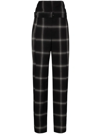 Stella Mccartney Belted Checked Wool Wide-leg Trousers In 1071 1071 Black/grey
