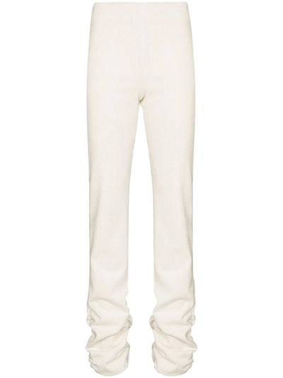Danielle Guizio Off-white Corduroy Ruched Leggings In Weiss