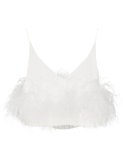 16arlington Poppy Feather-trim Crepe Cropped Top In White