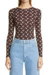 Marine Serre Icon Crescent Moon Logo-print Top In Brown With Tan Print