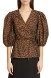 Ganni Floral-print Organic Cotton-poplin Wrap Top In Toffee