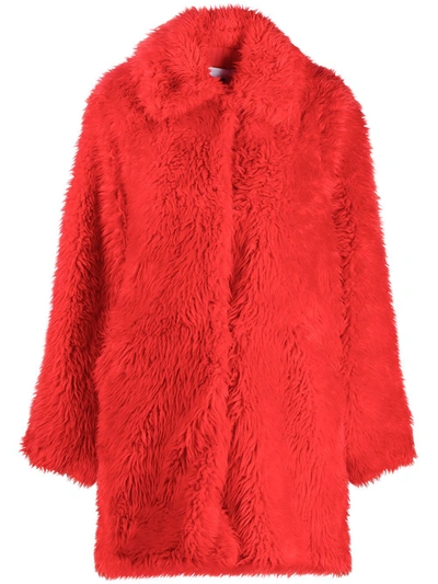 Msgm Oversized Faux-fur Coat In Red