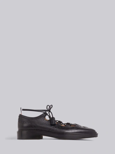 Thom Browne Black Pebbled Calfskin Ghillie Brogue In 001 Black