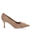 Manolo Blahnik Maysale Suede Pointed-toe Buckle Pumps In Nude