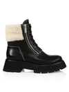 3.1 Phillip Lim / フィリップ リム Kate Zip Lug-sole Shearling-trimmed Leather Combat Boots In Black