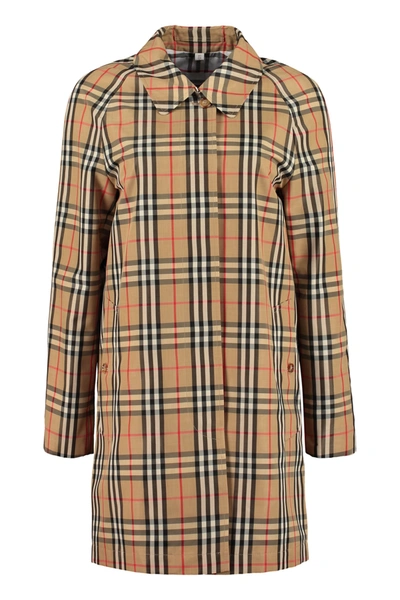 Burberry Checked Raincoat In Beige
