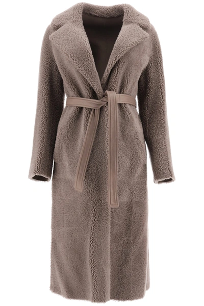 Blancha Reversible Shearling Coat In Grey,brown