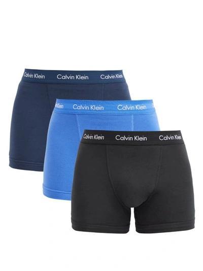 Calvin Klein Underwear Pack Of Three Cotton-blend Boxer Briefs In Black/blue Shadow/cobalt Water