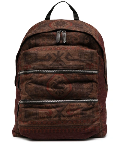 Etro Multi-zip Printed Backpack In Brown