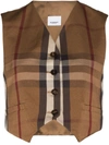 Burberry Cropped Checked Canvas And Satin-jacquard Vest In Beige