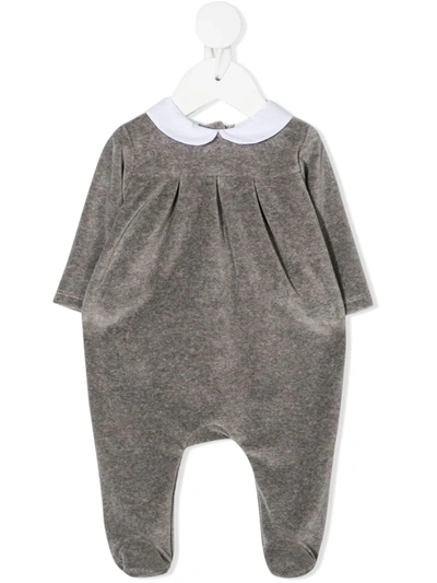 Knot Hibiki Velour Babygrow In Grey