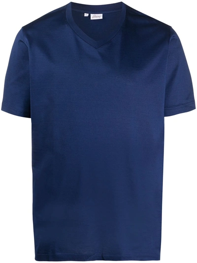Brioni V-neck Fine Knit T-shirt In Blue