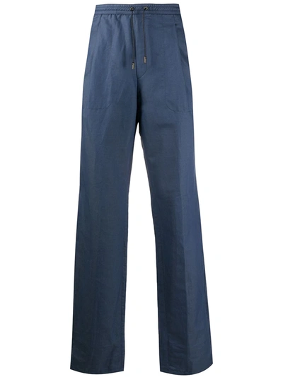 Brioni Drawstring Straight-leg Trousers In Blue