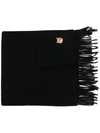 Maison Kitsuné Bold Fox Head Patch Fringed Scarf In Black
