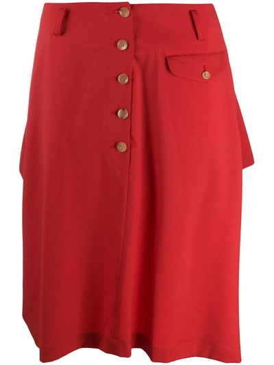 Comme Des Garçons Homme Deux Wool Knee-length Skirt In Red