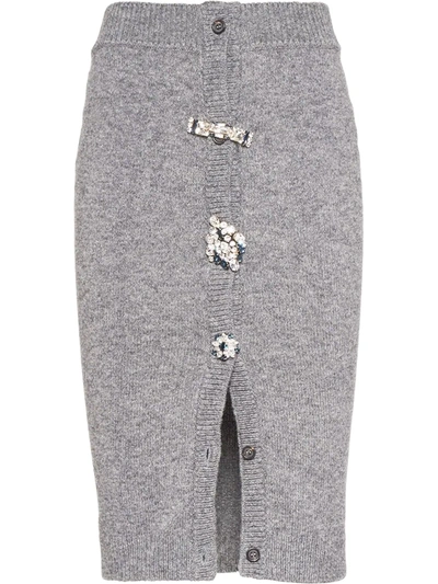 Miu Miu Crystal-button Knitted Skirt In Grey