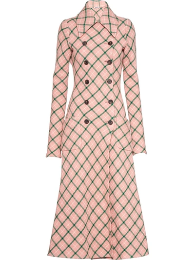 Miu Miu Check-pattern Double-breasted Coat In Pink