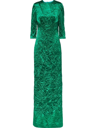 Miu Miu Crinkled-effect Floor-length Gown In Green