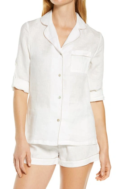 Homebodii Long Sleeve Linen Short Pajamas In White