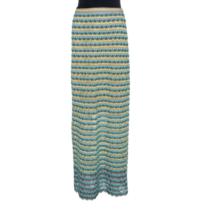 Pre-owned M Missoni Grey Scalloped Textured Knit Maxi Skirt S