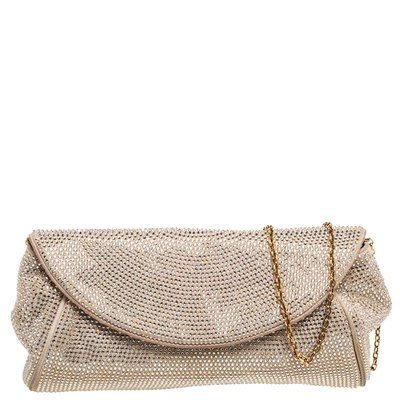 Pre-owned Dolce & Gabbana Beige Crystal Embellished Suede Flap Chain Clutch
