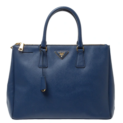 Pre-owned Prada Blue Saffiano Lux Leather Large Double Zip Tote