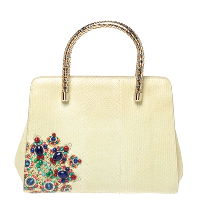 Pre-owned Bvlgari Cream Python Serpenti Scaglie Tote