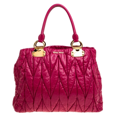 Pre-owned Miu Miu Pink Matelasse Patent Leather Tote