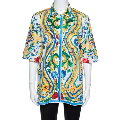 Pre-owned Dolce & Gabbana Multicolor Majolica Print Cotton Oversized Shirt M