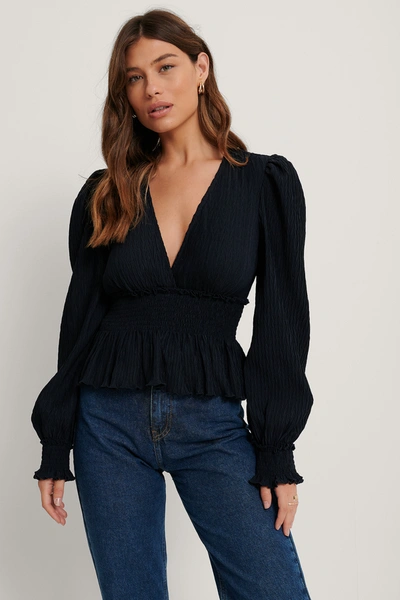 Na-kd Structured Smock Blouse - Blue In Midnight Blue