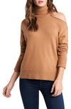 1.state Cold-shoulder Cuffed Turtleneck Sweater In Wild Oak