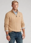 Polo Ralph Lauren Driver Icon Logo Half Zip Roving Cotton Cable Knit Sweater In Camel Heather-neutral In Neutrals