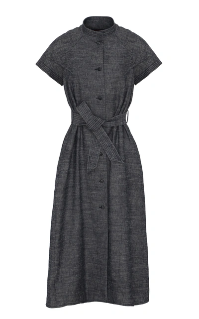 Martin Grant Women's Limited Edition Belted Linen-blend Midi Shirt Dress In Blue
