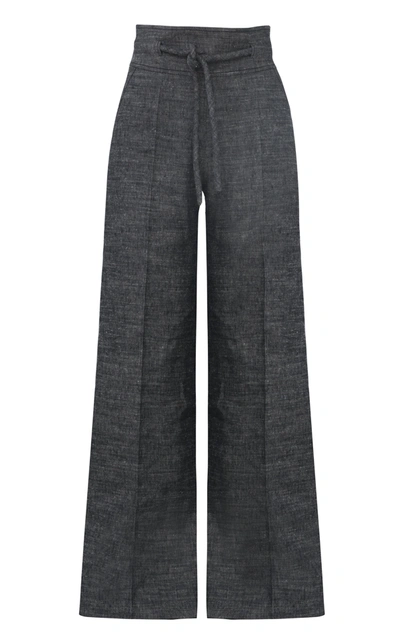 Martin Grant Women's Belted Linen-silk Wide-leg Trousers In Blue