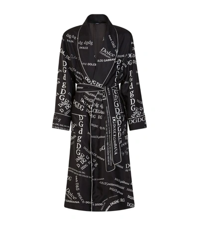 Dolce & Gabbana Silk Robe With All-over Dg Logo Print In Black/white