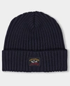 Paul & Shark Ribbed Wool Beanie With Iconic Badge In Blue