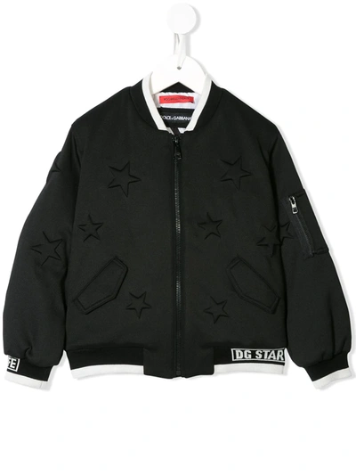 Dolce & Gabbana Kids' Dg Star Trim Bomber Jacket In Black