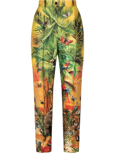 Dolce & Gabbana Jungle-print Trousers In Yellow