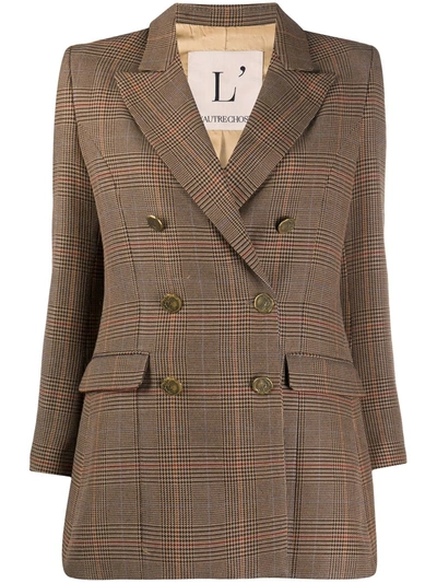 L'autre Chose Houndstooth Double-breasted Blazer In Brown