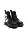 MOSCHINO TEEN LOGO PATCH COMBAT BOOTS