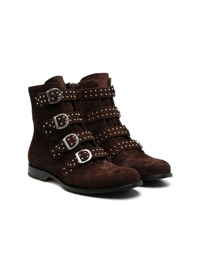 Gallucci Teen Buckled Ankle Boots In Brown