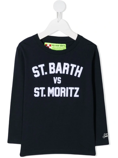 Mc2 Saint Barth Teen Logo Print Long-sleeve T-shirt In Blue