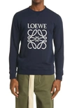Loewe Embroidered Anagram Logo Cotton Sweatshirt In Navy Blue 5110