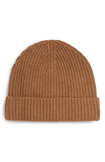 Andrew Stewart Cashmere Ribbed Beanie In Camel